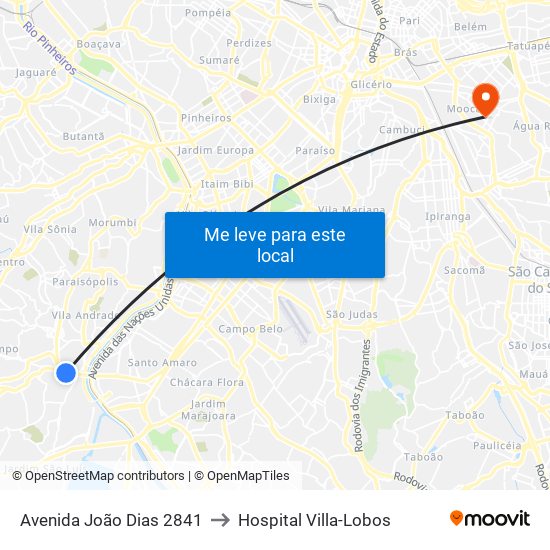 Avenida João Dias 2841 to Hospital Villa-Lobos map