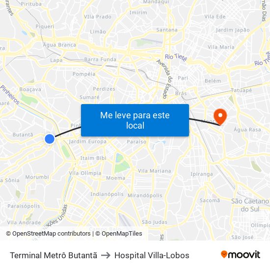 Terminal Metrô Butantã to Hospital Villa-Lobos map