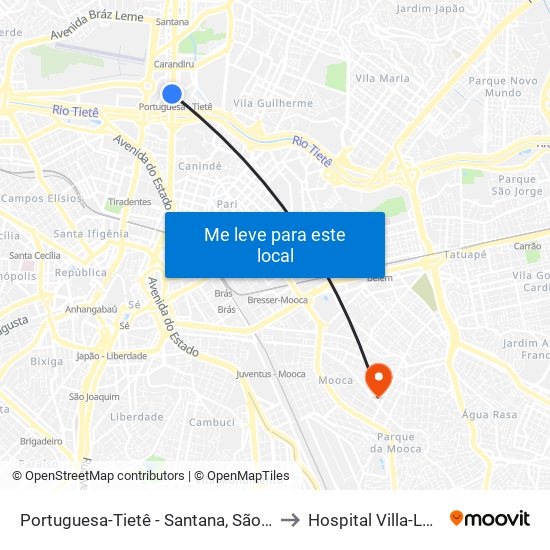 Portuguesa-Tietê - Santana, São Paulo to Hospital Villa-Lobos map