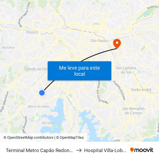 Terminal Metro Capão Redondo to Hospital Villa-Lobos map