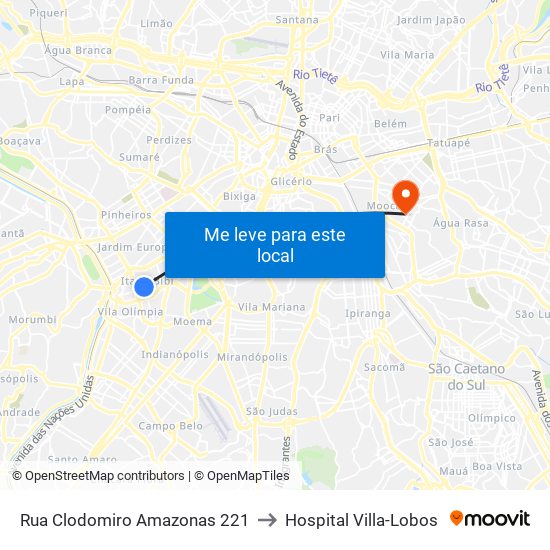 Rua Clodomiro Amazonas 221 to Hospital Villa-Lobos map