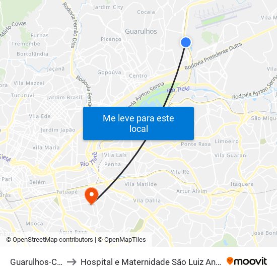 Guarulhos-Cecap to Hospital e Maternidade São Luiz Anália Franco map