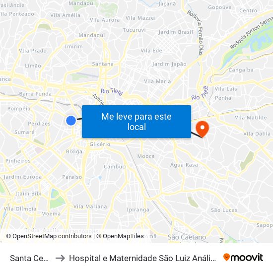 Santa Cecília to Hospital e Maternidade São Luiz Anália Franco map