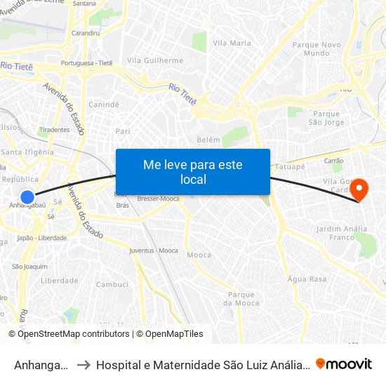 Anhangabaú to Hospital e Maternidade São Luiz Anália Franco map