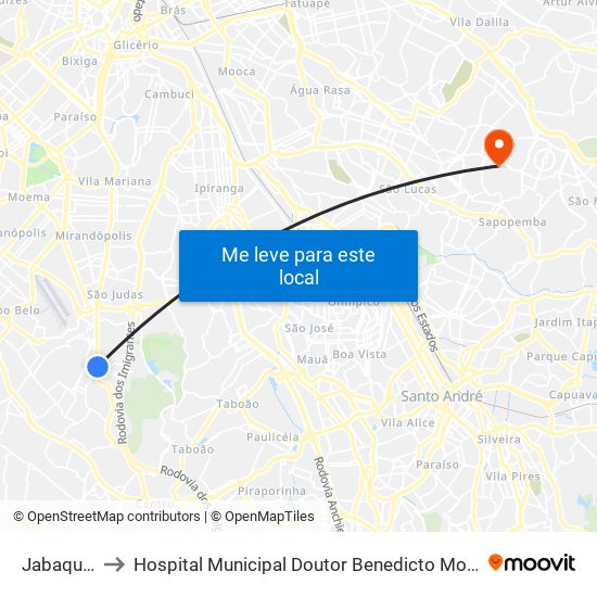 Jabaquara to Hospital Municipal Doutor Benedicto Montenegro map