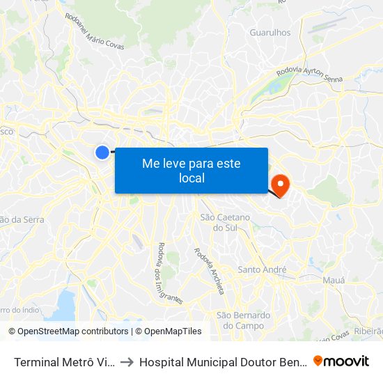 Terminal Metrô Vila Madalena to Hospital Municipal Doutor Benedicto Montenegro map