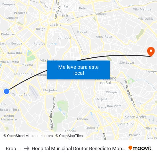 Brooklin to Hospital Municipal Doutor Benedicto Montenegro map