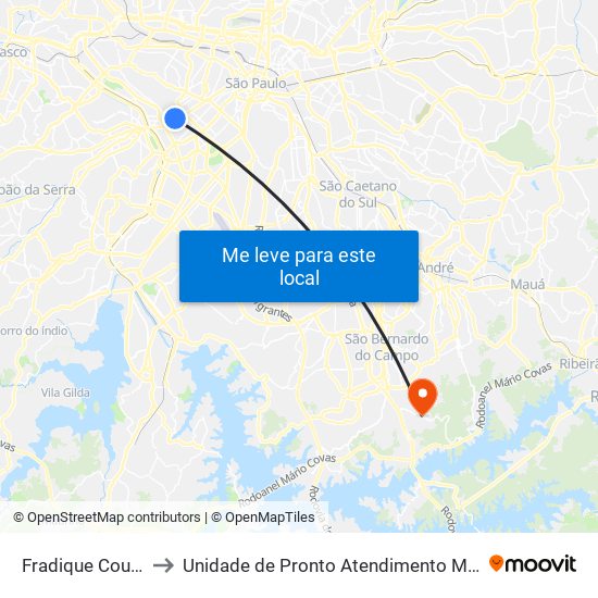 Fradique Coutinho to Unidade de Pronto Atendimento Montanhão map