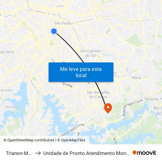 Trianon-Masp to Unidade de Pronto Atendimento Montanhão map