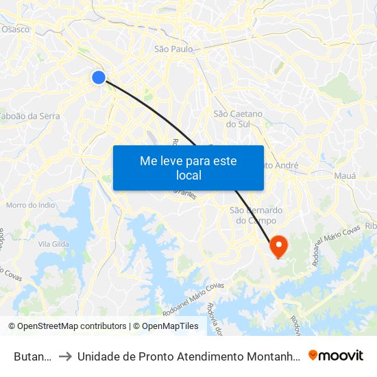 Butantã to Unidade de Pronto Atendimento Montanhão map