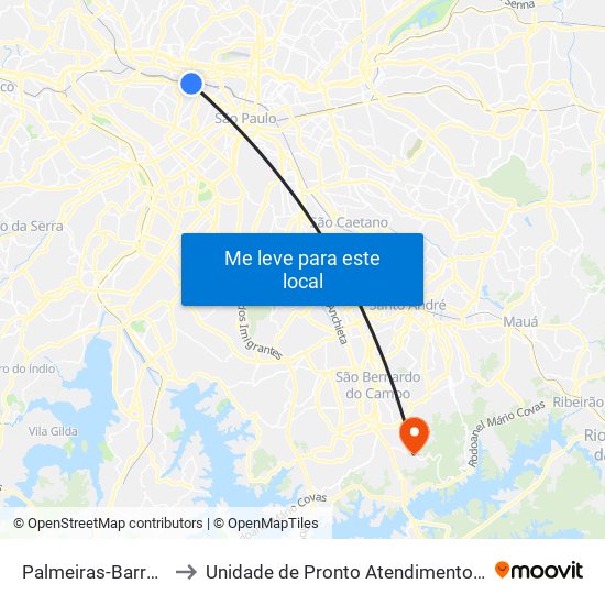 Palmeiras-Barra Funda to Unidade de Pronto Atendimento Montanhão map