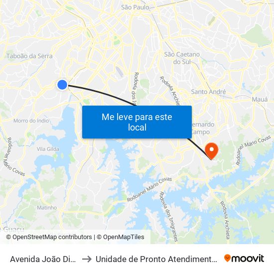 Avenida João Dias 2841 to Unidade de Pronto Atendimento Montanhão map