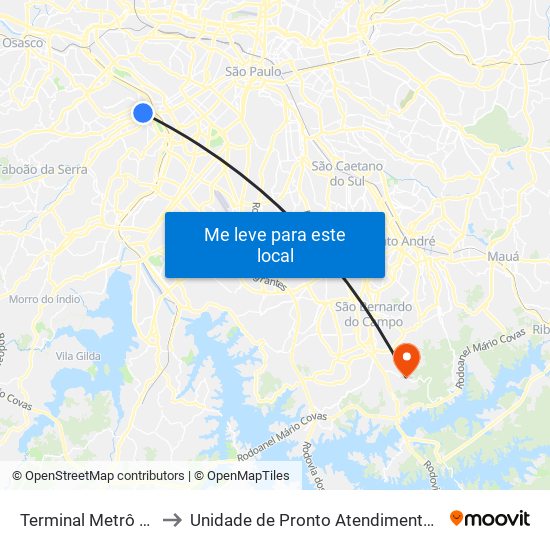 Terminal Metrô Butantã to Unidade de Pronto Atendimento Montanhão map