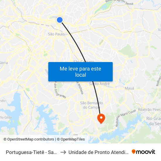 Portuguesa-Tietê - Santana, São Paulo to Unidade de Pronto Atendimento Montanhão map
