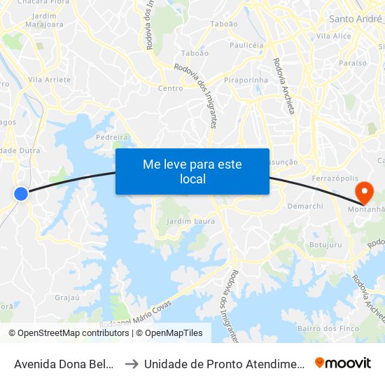 Avenida Dona Belmira Marin to Unidade de Pronto Atendimento Montanhão map