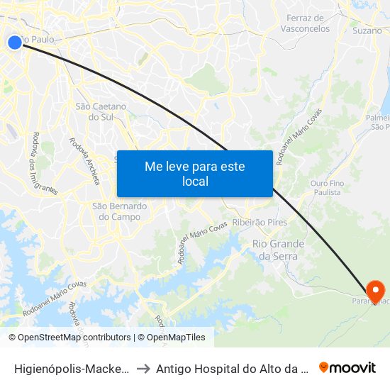 Higienópolis-Mackenzie to Antigo Hospital do Alto da Serra map