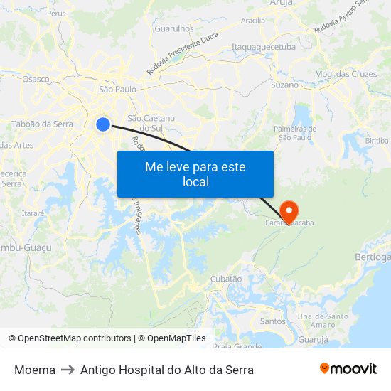 Moema to Antigo Hospital do Alto da Serra map