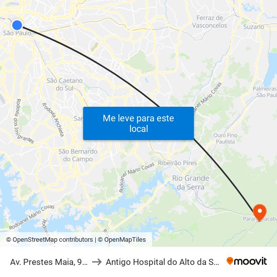 Av. Prestes Maia, 940 to Antigo Hospital do Alto da Serra map