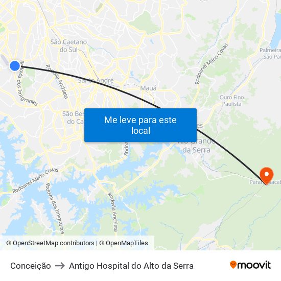 Conceição to Antigo Hospital do Alto da Serra map