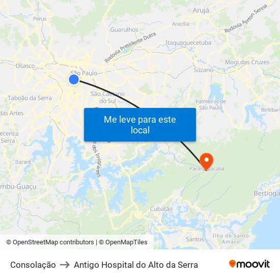 Consolação to Antigo Hospital do Alto da Serra map