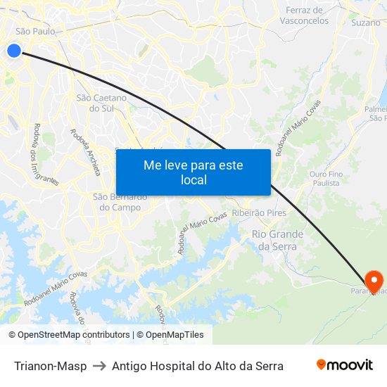 Trianon-Masp to Antigo Hospital do Alto da Serra map