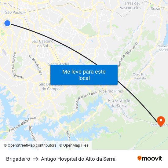 Brigadeiro to Antigo Hospital do Alto da Serra map