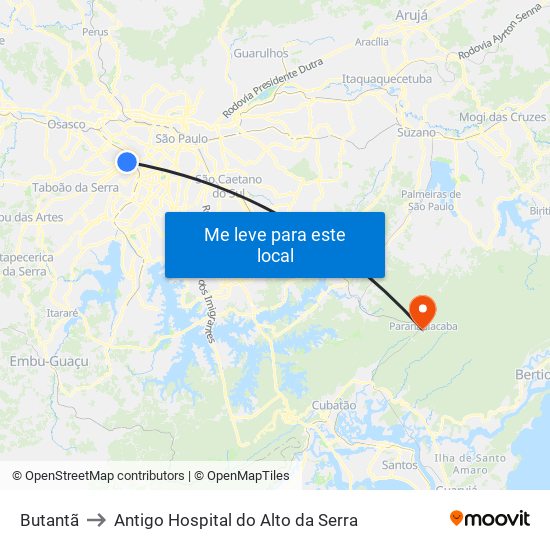 Butantã to Antigo Hospital do Alto da Serra map