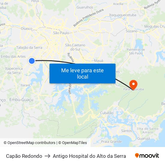 Capão Redondo to Antigo Hospital do Alto da Serra map