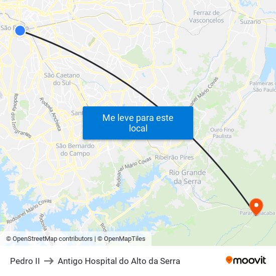 Pedro II to Antigo Hospital do Alto da Serra map