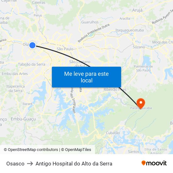 Osasco to Antigo Hospital do Alto da Serra map