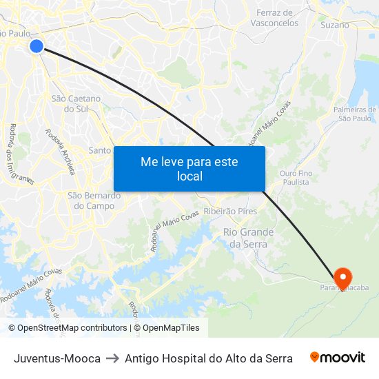Juventus-Mooca to Antigo Hospital do Alto da Serra map