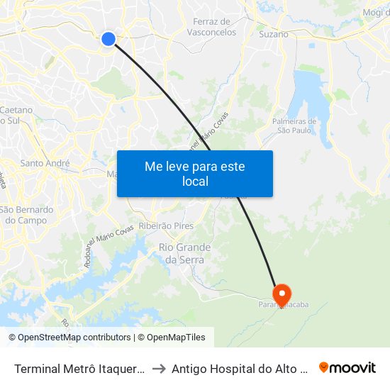 Terminal Metrô Itaquera Norte to Antigo Hospital do Alto da Serra map