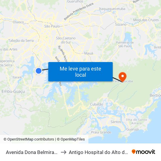 Avenida Dona Belmira Marin to Antigo Hospital do Alto da Serra map