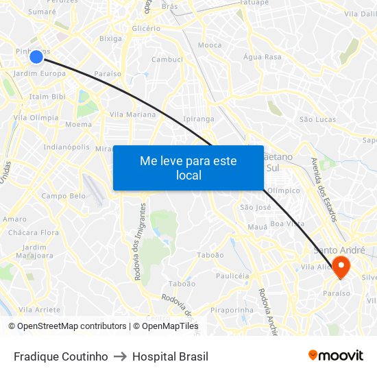 Fradique Coutinho to Hospital Brasil map
