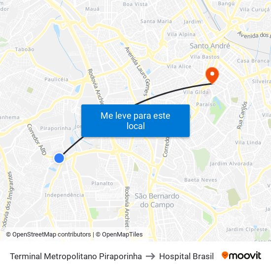 Terminal Metropolitano Piraporinha to Hospital Brasil map