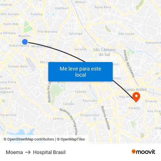 Moema to Hospital Brasil map