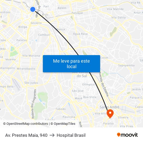 Av. Prestes Maia, 940 to Hospital Brasil map