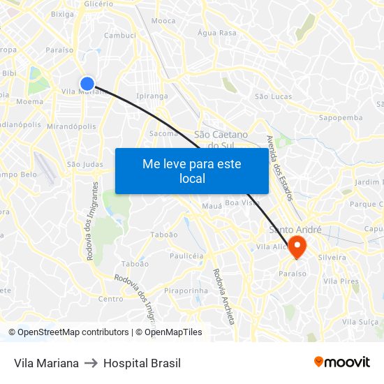 Vila Mariana to Hospital Brasil map