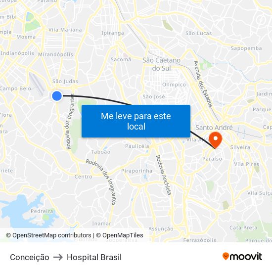 Conceição to Hospital Brasil map