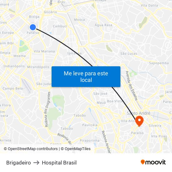 Brigadeiro to Hospital Brasil map