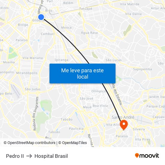 Pedro II to Hospital Brasil map