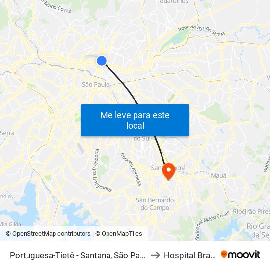 Portuguesa-Tietê - Santana, São Paulo to Hospital Brasil map