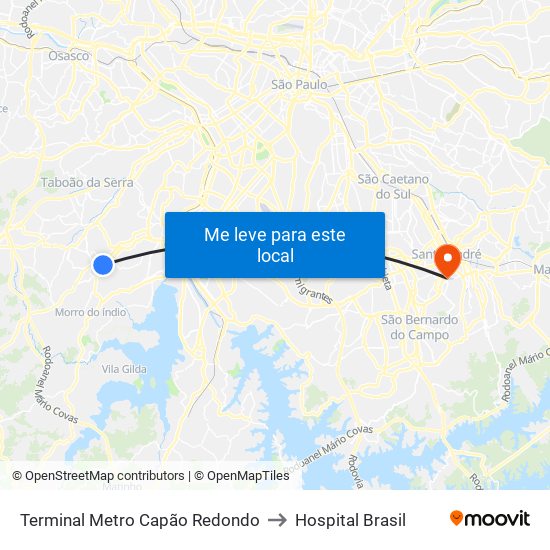 Terminal Metro Capão Redondo to Hospital Brasil map