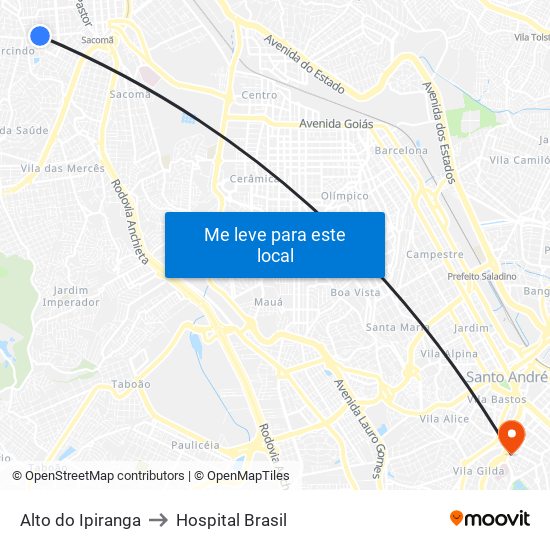 Alto do Ipiranga to Hospital Brasil map