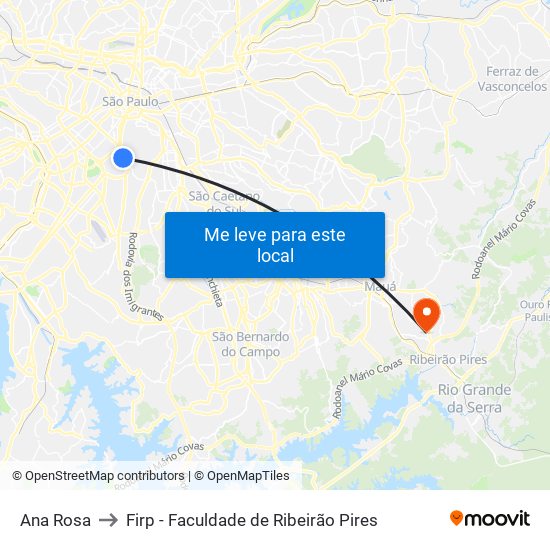 Ana Rosa to Firp - Faculdade de Ribeirão Pires map