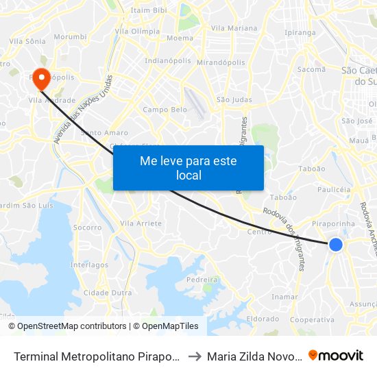 Terminal Metropolitano Piraporinha to Maria Zilda Novotec map