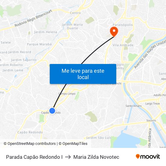 Parada Capão Redondo I to Maria Zilda Novotec map