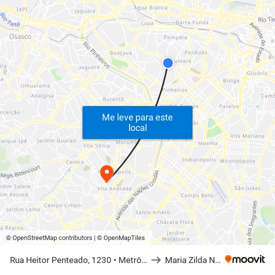 Rua Heitor Penteado, 1230 • Metrô Vila Madalena to Maria Zilda Novotec map