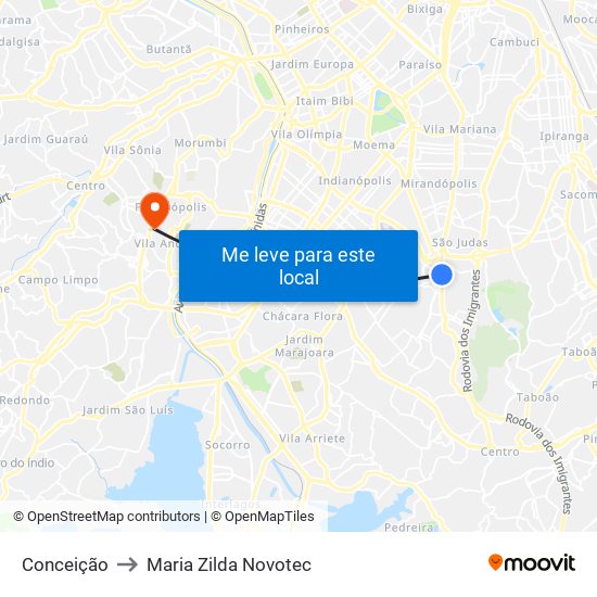 Conceição to Maria Zilda Novotec map