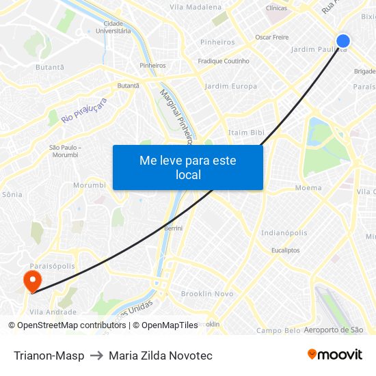 Trianon-Masp to Maria Zilda Novotec map